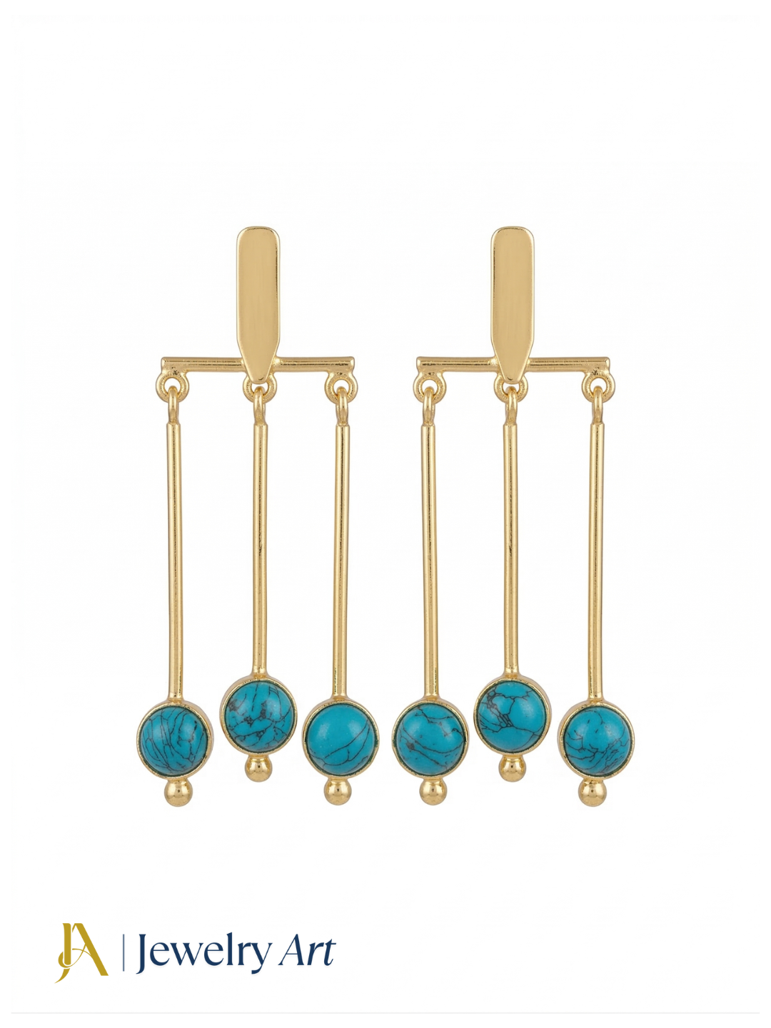 Awesome Handcrafted Gold plated Dangle Earrings - Synthetic Turquoise Stone HangingDesigner Jewelry