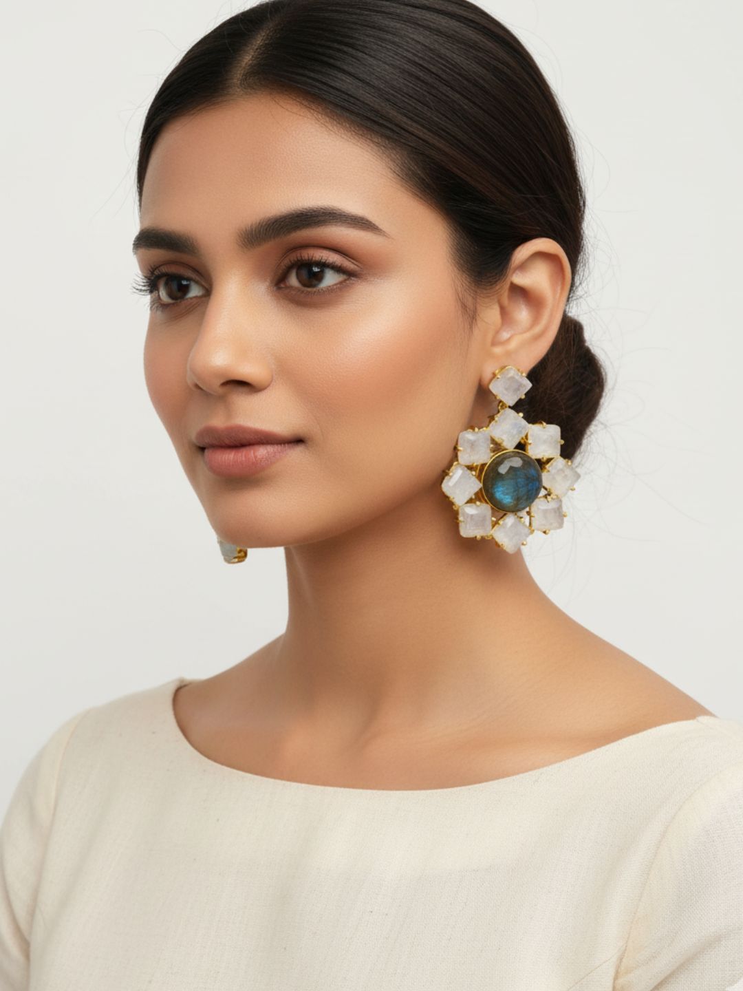 Stunning Antique Gold  Dual Color Semi Precious Stones Dangle Earring