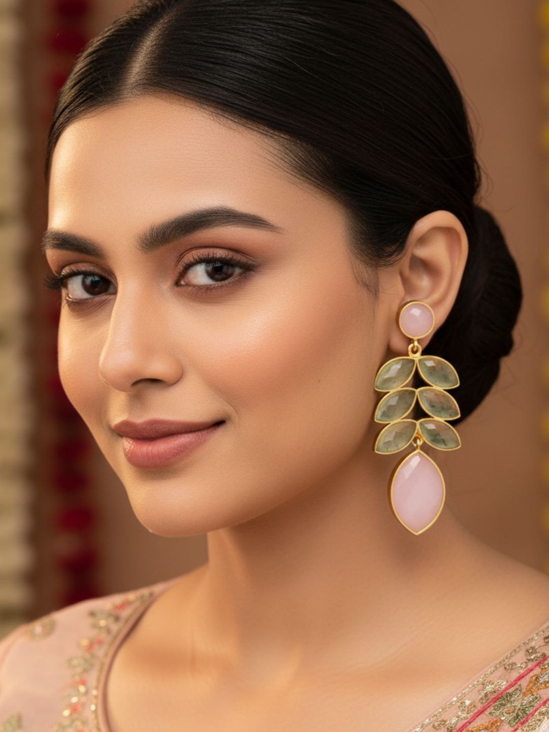 Gorgeous Antique Gold Semi Precious Stones Artistic Designer Dangle Earring.