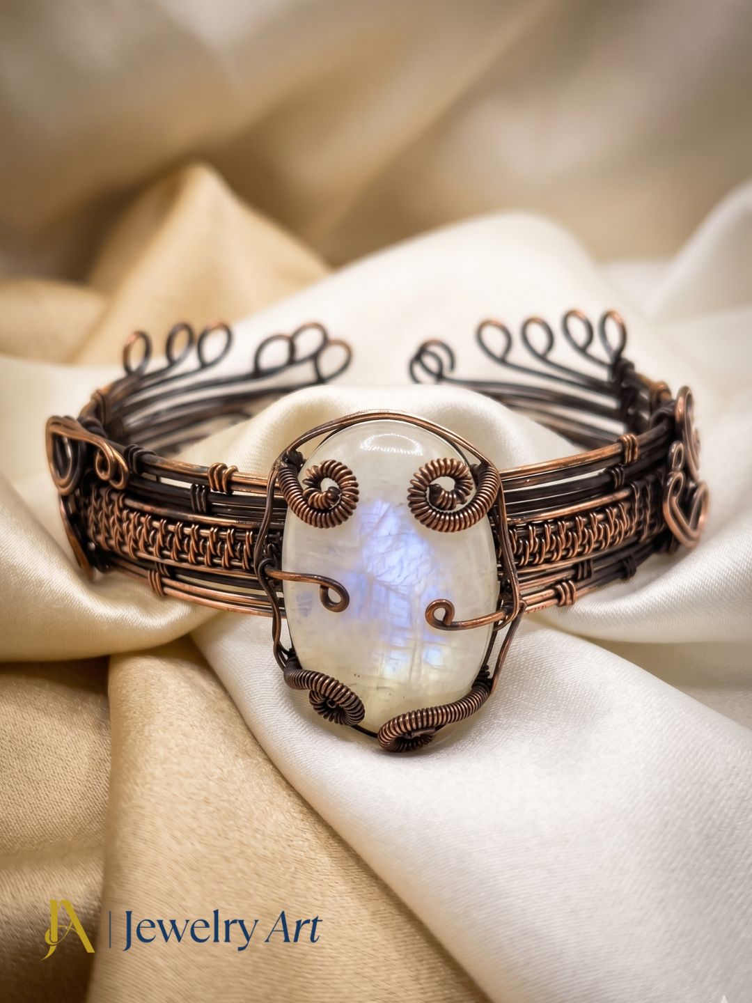 Awesome Handcrafted Copper Oxidized Rainbow Gem Stone Wire Wrapped charming Designer Cuff Bangle.