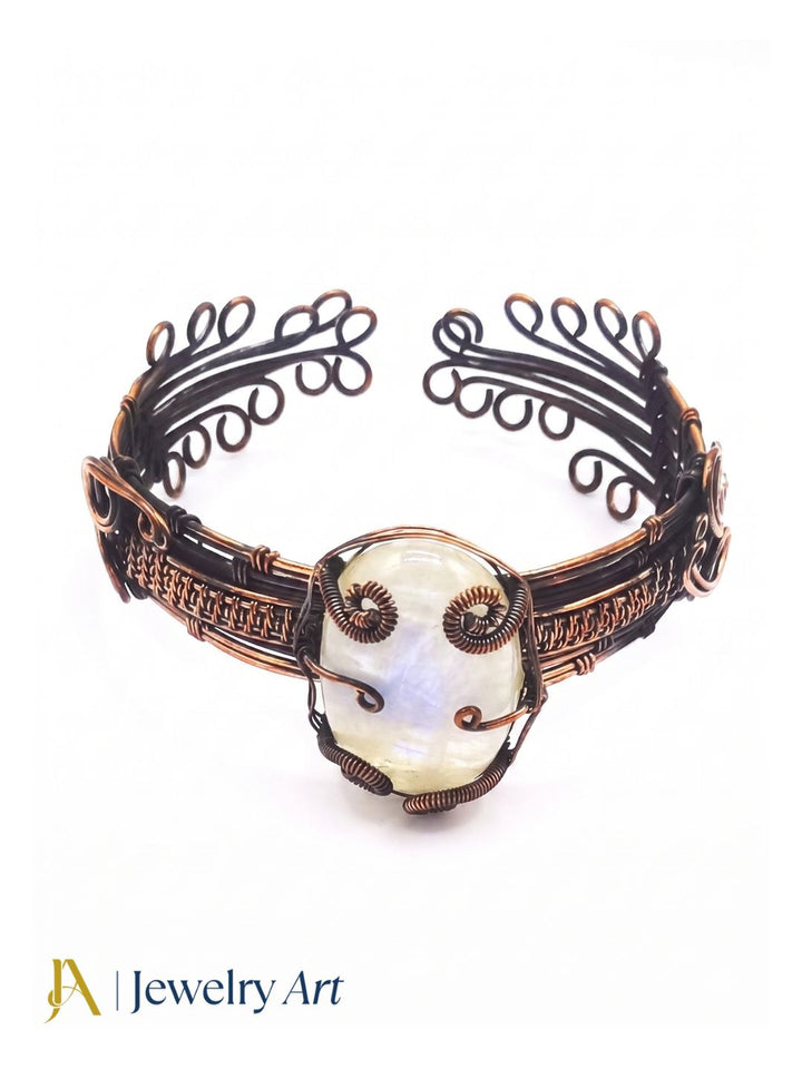 Awesome Handcrafted Copper Oxidized Rainbow Gem Stone Wire Wrapped charming Designer Cuff Bangle.