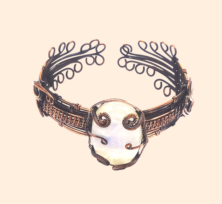 Awesome Handcrafted Copper Oxidized Rainbow Gem Stone Wire Wrapped charming Designer Cuff Bangle.