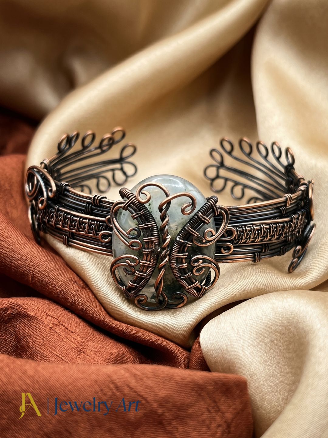 Awesome Handcrafted Copper Oxidized Agate Gem Stone Wire Wrapped charming Designer Cuff Bangle.