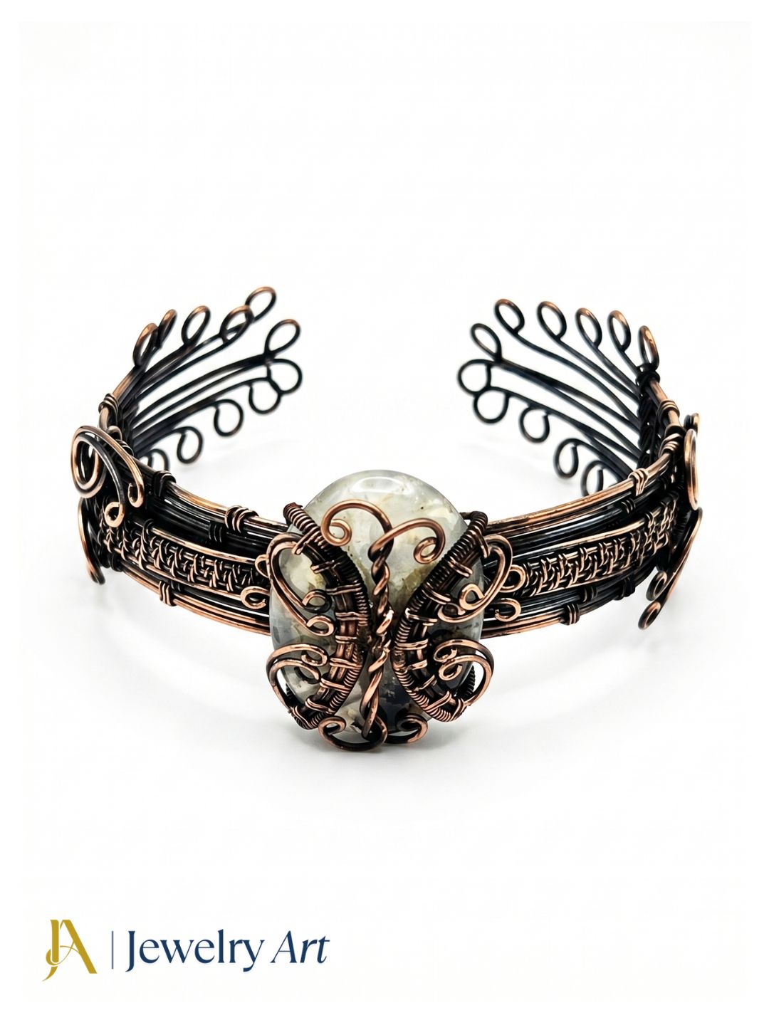 Awesome Handcrafted Copper Oxidized Agate Gem Stone Wire Wrapped charming Designer Cuff Bangle.