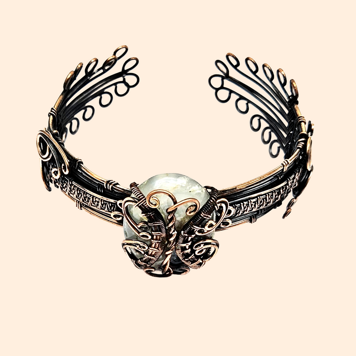 Awesome Handcrafted Copper Oxidized Agate Gem Stone Wire Wrapped charming Designer Cuff Bangle.