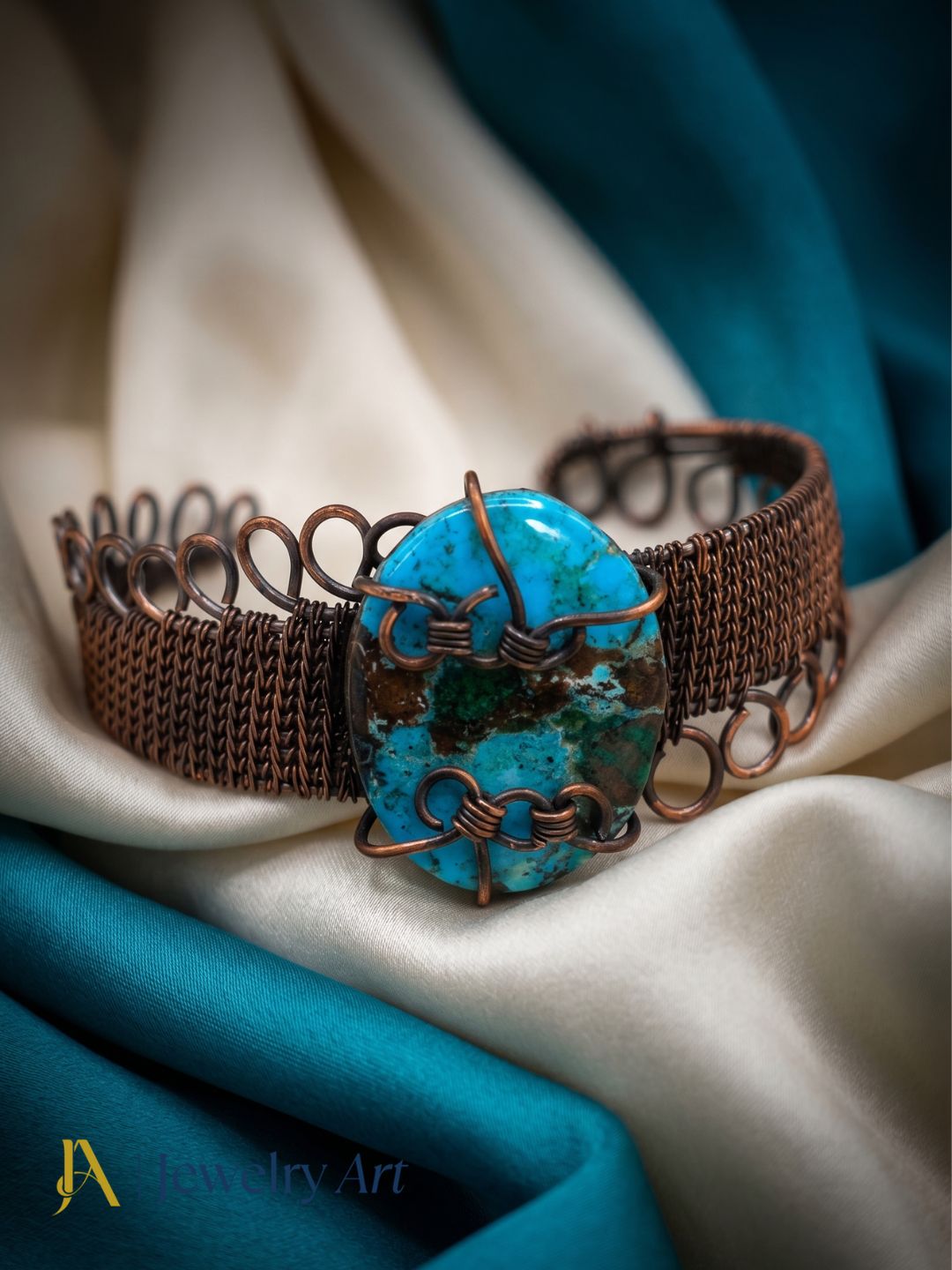 Awesome Handcrafted Copper Oxidized Turquoise Gem Stone Wire Wrapped charming Designer Cuff Bangle.