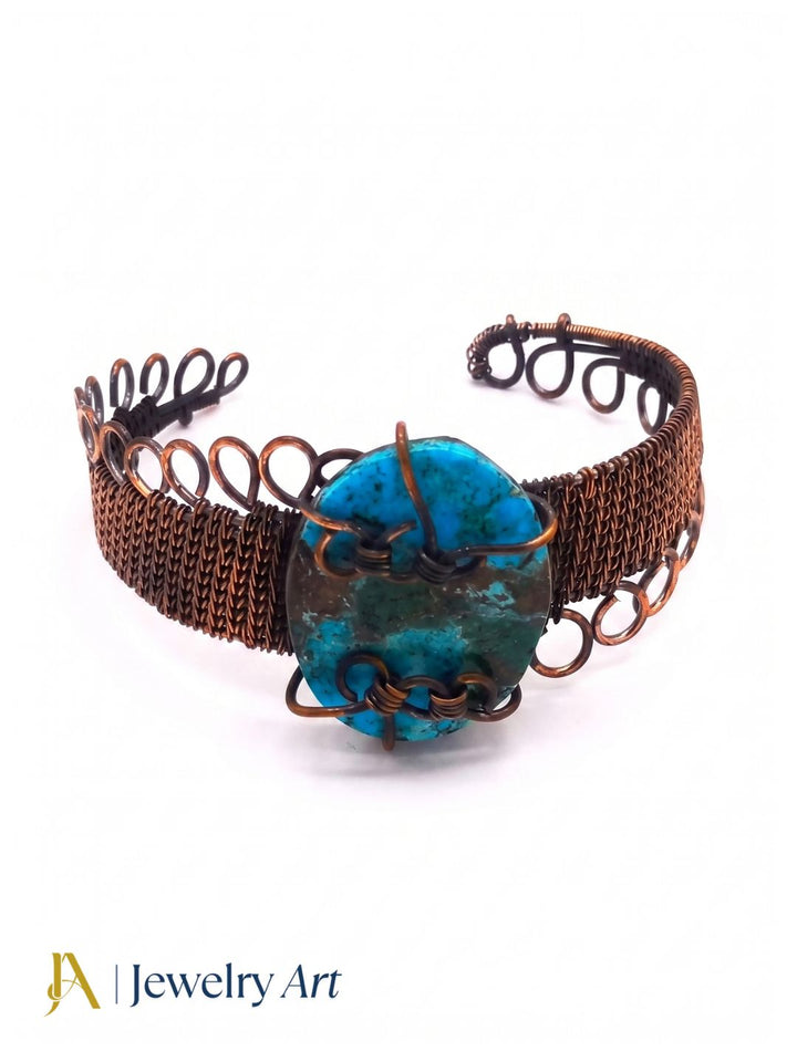 Awesome Handcrafted Copper Oxidized Turquoise Gem Stone Wire Wrapped charming Designer Cuff Bangle.