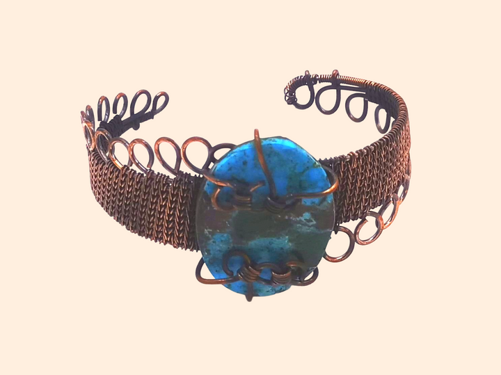 Awesome Handcrafted Copper Oxidized Turquoise Gem Stone Wire Wrapped charming Designer Cuff Bangle.