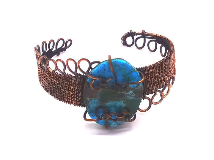 Awesome Handcrafted Copper Oxidized Turquoise Gem Stone Wire Wrapped charming Designer Cuff Bangle.