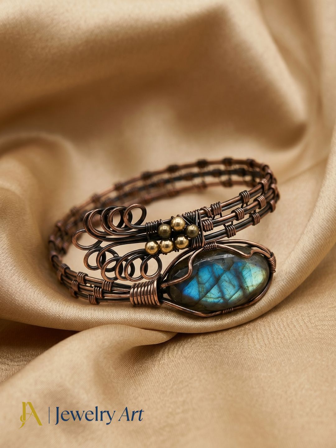 Awesome Handcrafted Copper Oxidized Labradorite Gem Stone Wire Wrapped charming Designer Cuff Bangle.