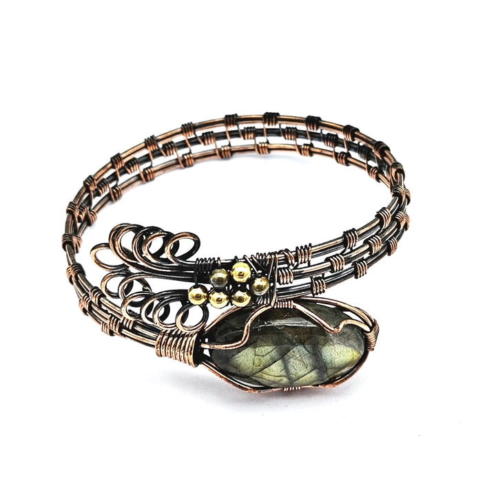 Awesome Handcrafted Copper Oxidized Labradorite Gem Stone Wire Wrapped charming Designer Cuff Bangle.