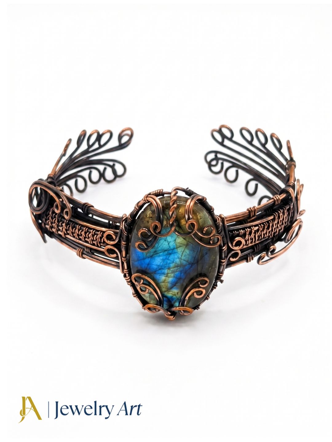 Awesome Handcrafted Copper Oxidized Labradorite Gem Stone Wire Wrapped charming Designer Cuff Bangle.