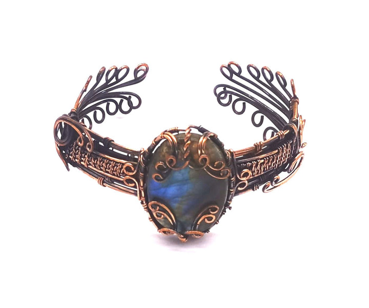 Awesome Handcrafted Copper Oxidized Labradorite Gem Stone Wire Wrapped charming Designer Cuff Bangle.