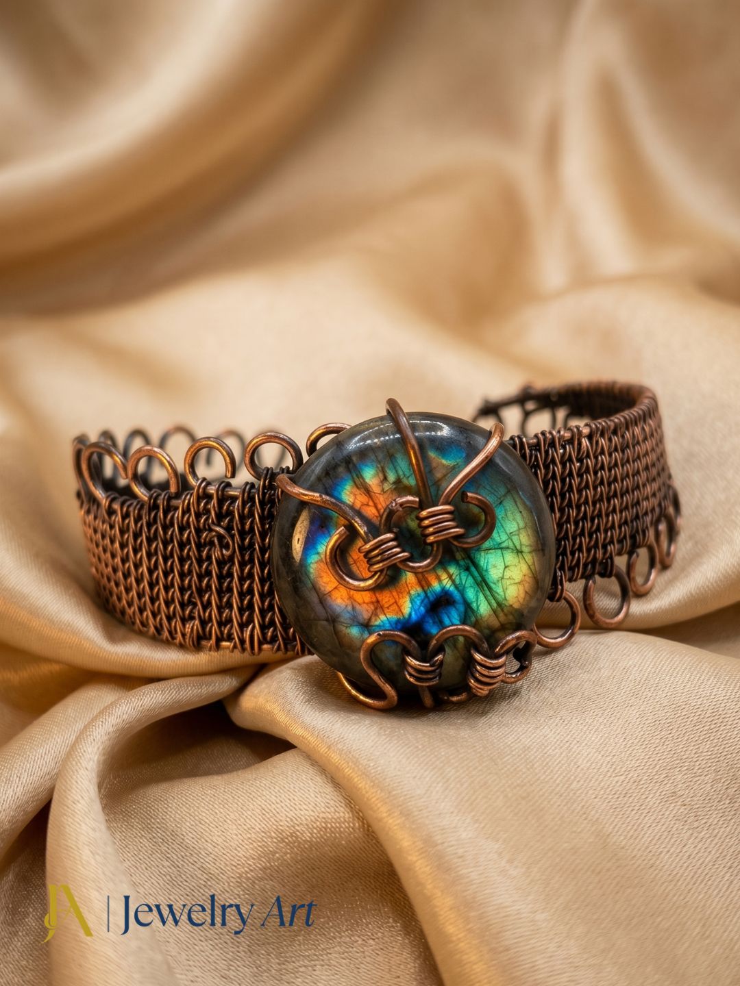 Awesome Handcrafted Copper Oxidized Labradorite Gem Stone Wire Wrapped charming Designer Cuff Bangle.