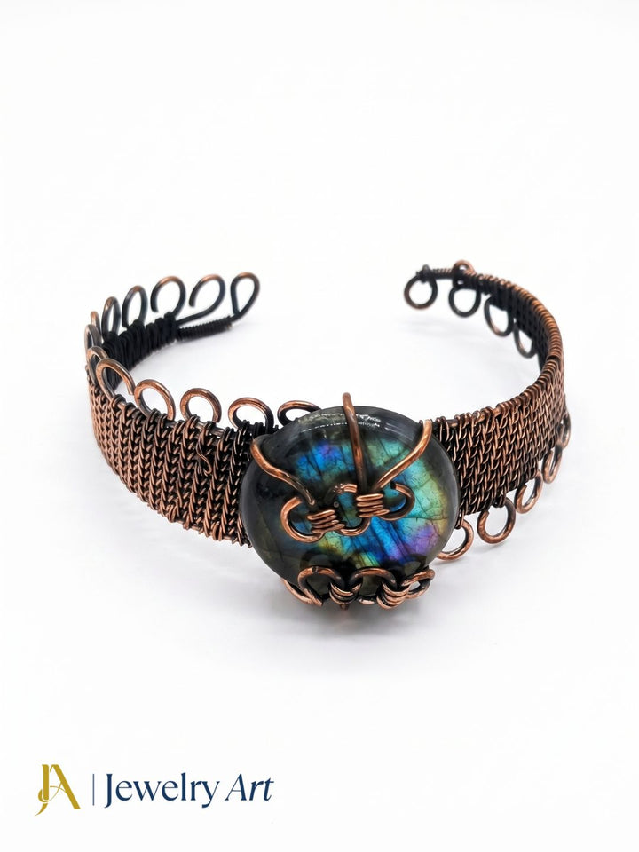Awesome Handcrafted Copper Oxidized Labradorite Gem Stone Wire Wrapped charming Designer Cuff Bangle.