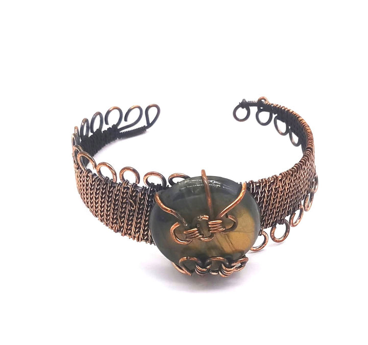 Awesome Handcrafted Copper Oxidized Labradorite Gem Stone Wire Wrapped charming Designer Cuff Bangle.