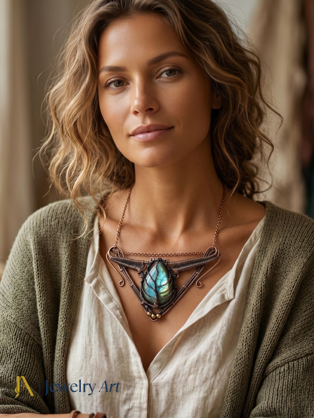 Awesome Handcrafted Copper Oxidized Labradorite Gem Stone Wire Wrapped Cute Designer Necklace