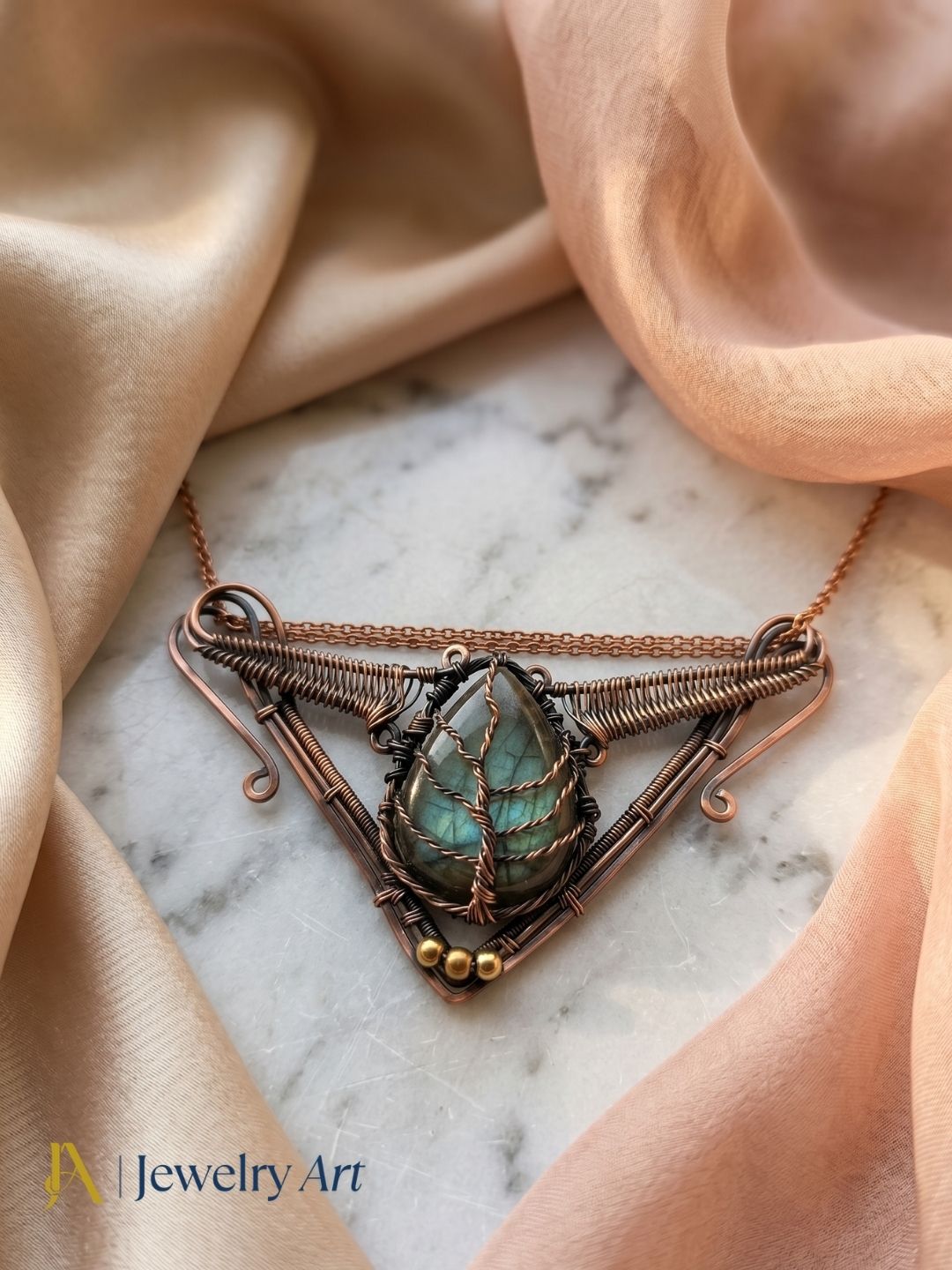 Awesome Handcrafted Copper Oxidized Labradorite Gem Stone Wire Wrapped Cute Designer Necklace
