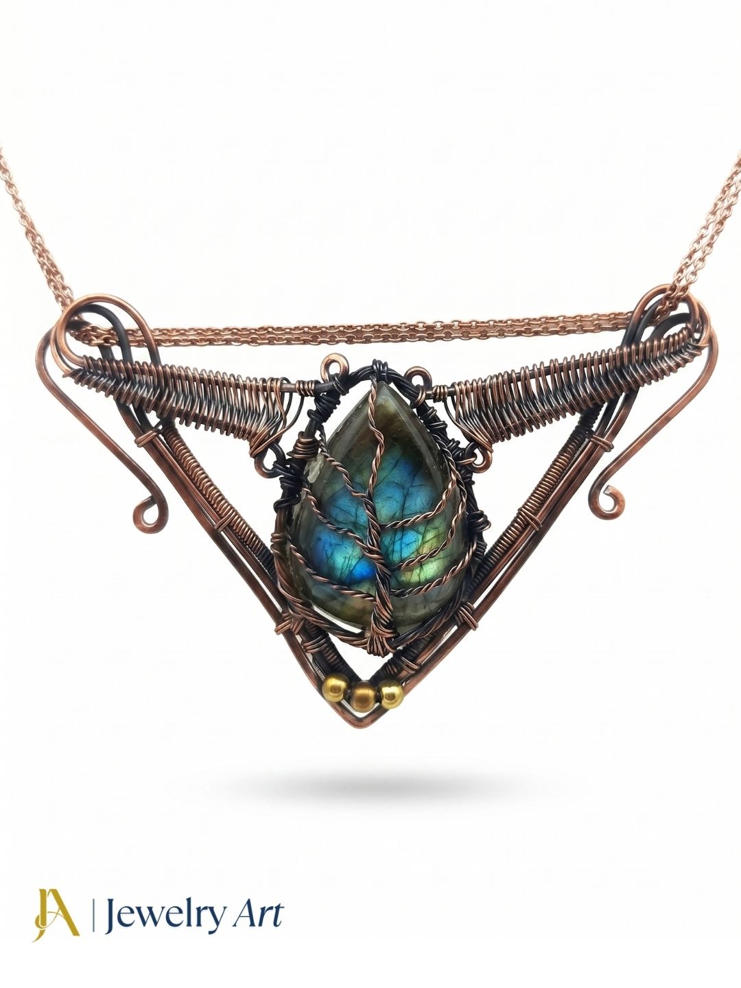 Awesome Handcrafted Copper Oxidized Labradorite Gem Stone Wire Wrapped Cute Designer Necklace
