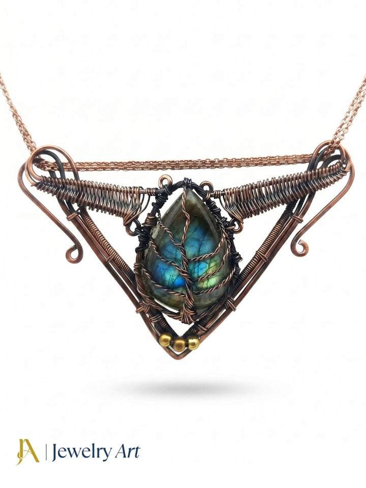 Awesome Handcrafted Copper Oxidized Labradorite Gem Stone Wire Wrapped Cute Designer Necklace