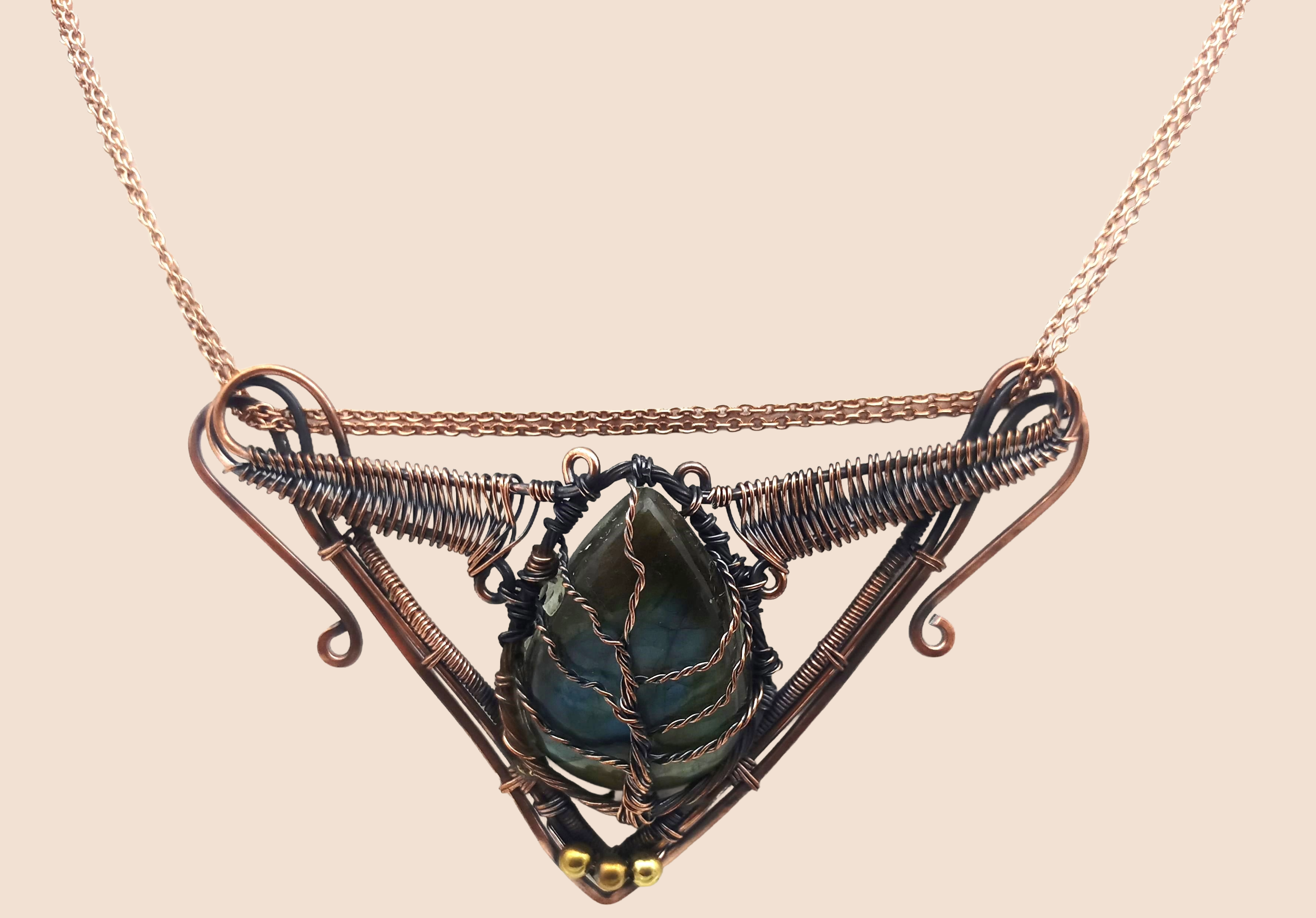 Awesome Handcrafted Copper Oxidized Labradorite Gem Stone Wire Wrapped Cute Designer Necklace