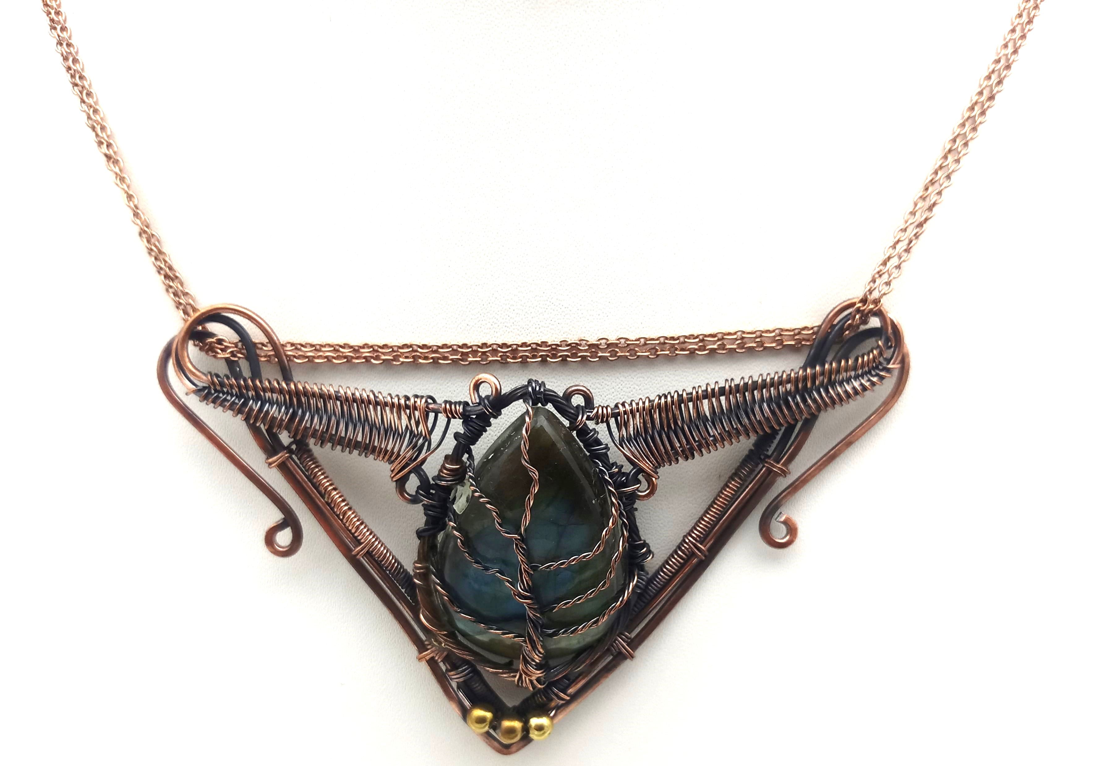 Awesome Handcrafted Copper Oxidized Labradorite Gem Stone Wire Wrapped Cute Designer Necklace