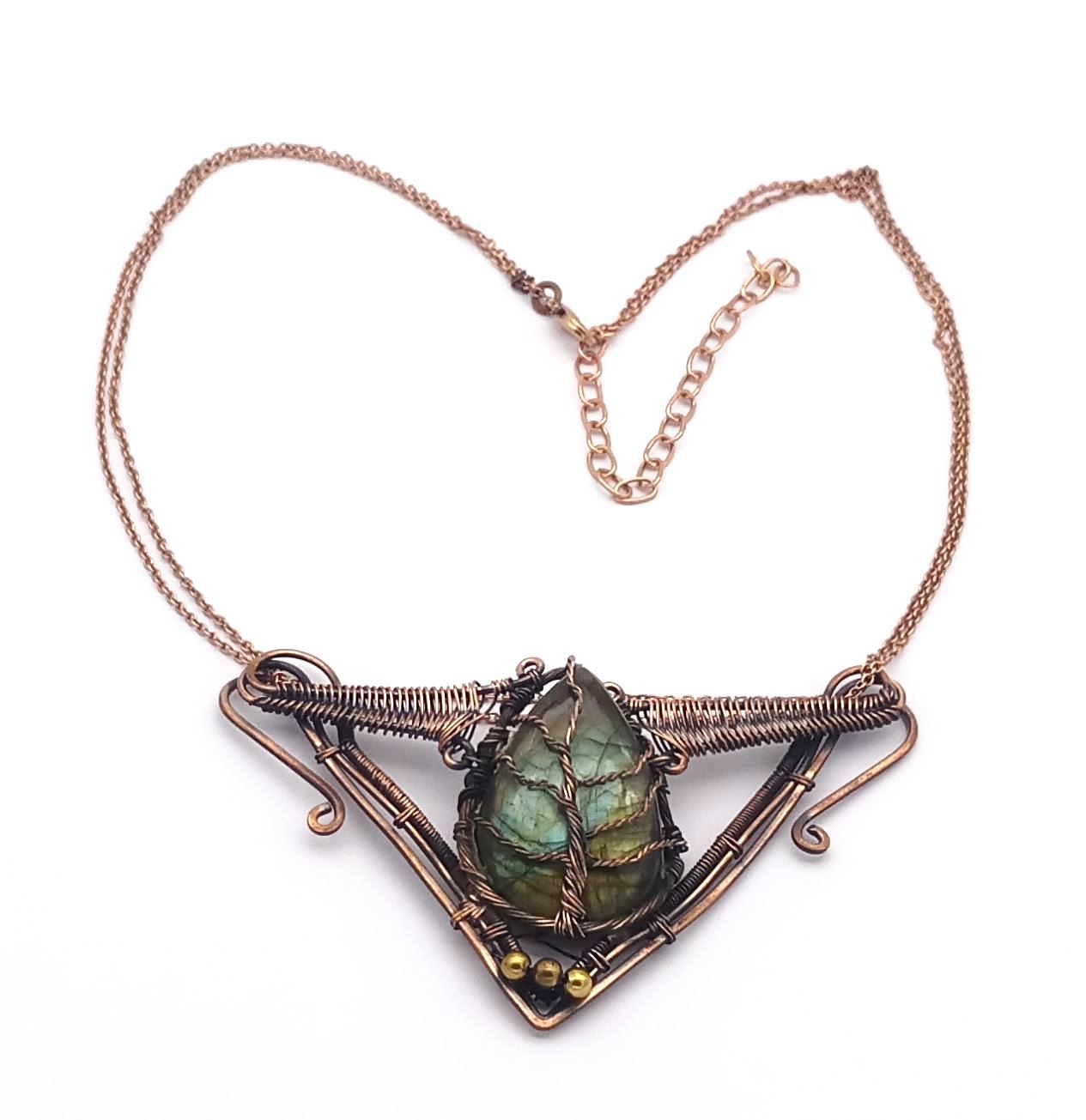 Awesome Handcrafted Copper Oxidized Labradorite Gem Stone Wire Wrapped Cute Designer Necklace