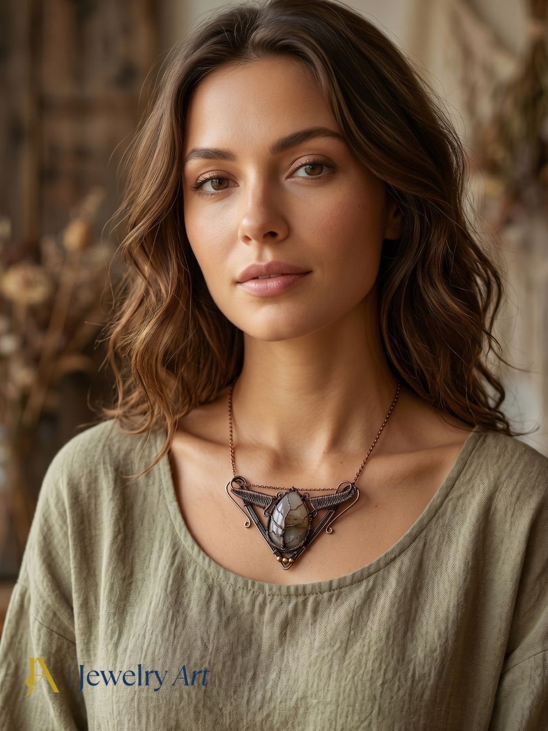 Awesome Handcrafted Copper Oxidized Agate Gem Stone Wire Wrapped Cute Designer Necklace