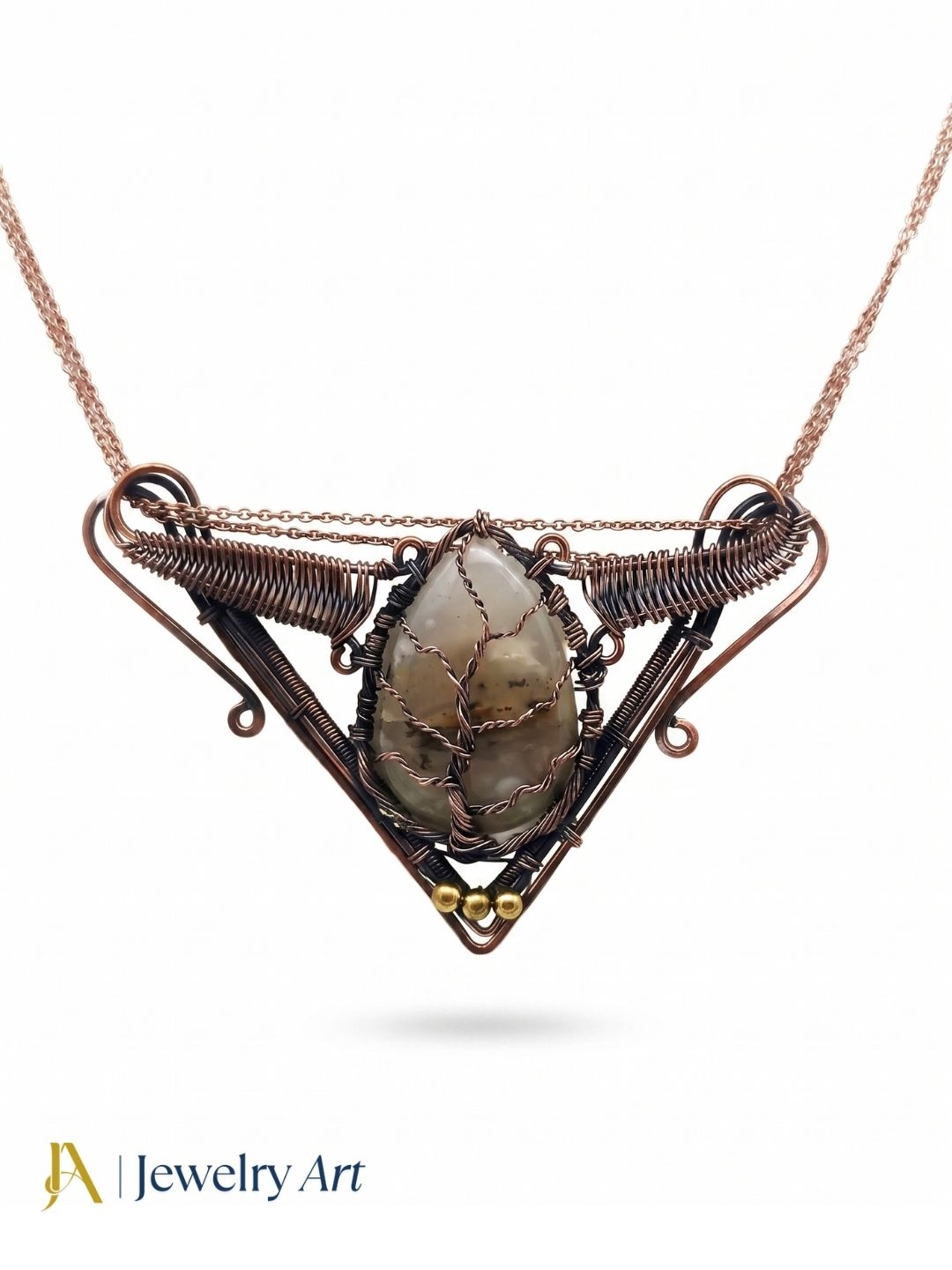 Awesome Handcrafted Copper Oxidized Agate Gem Stone Wire Wrapped Cute Designer Necklace
