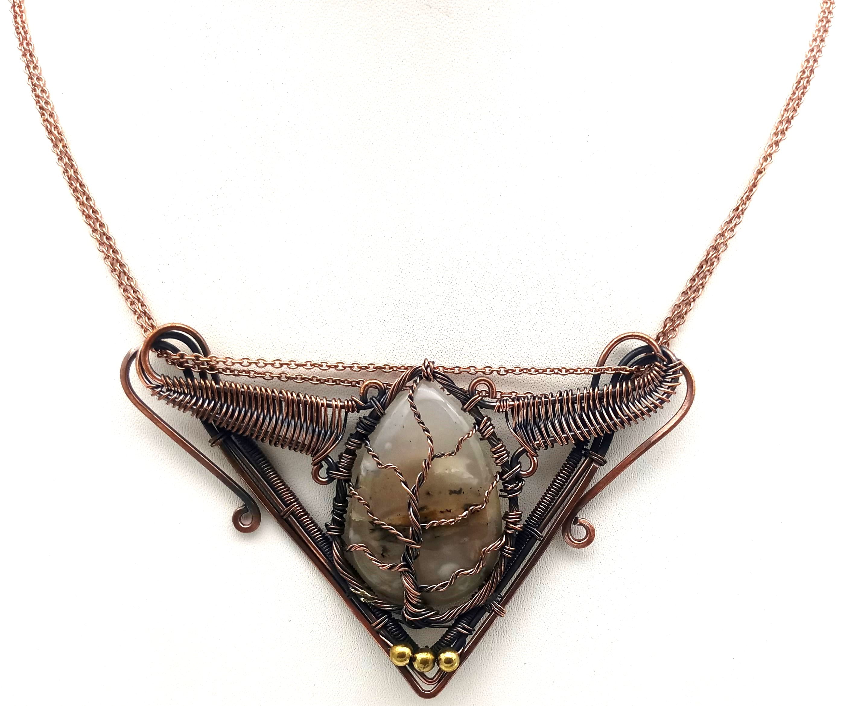 Awesome Handcrafted Copper Oxidized Agate Gem Stone Wire Wrapped Cute Designer Necklace