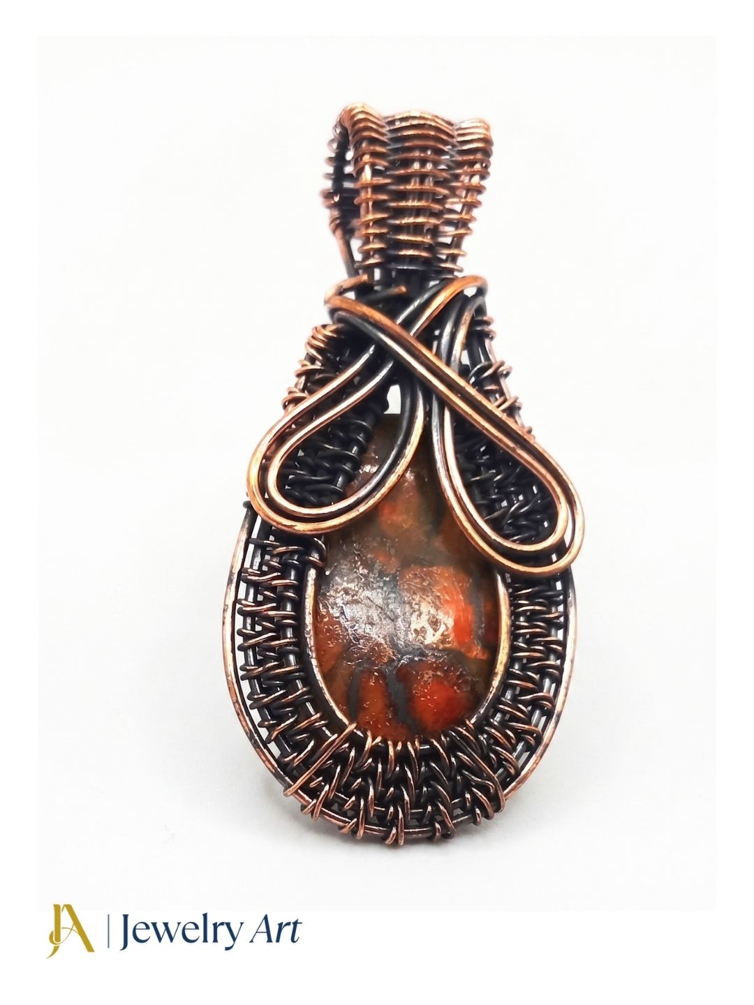 Artistic Handcrafted Copper Oxidized Poppy Jasper Gem Stone Wire Wrapped Charming Designer Pendant