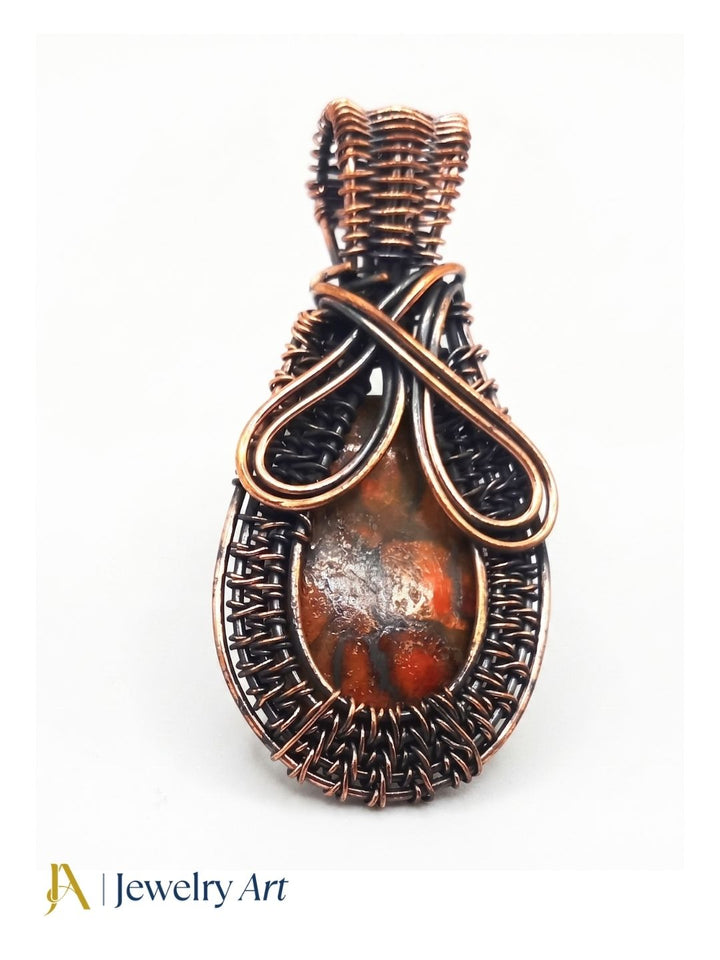 Artistic Handcrafted Copper Oxidized Poppy Jasper Gem Stone Wire Wrapped Charming Designer Pendant