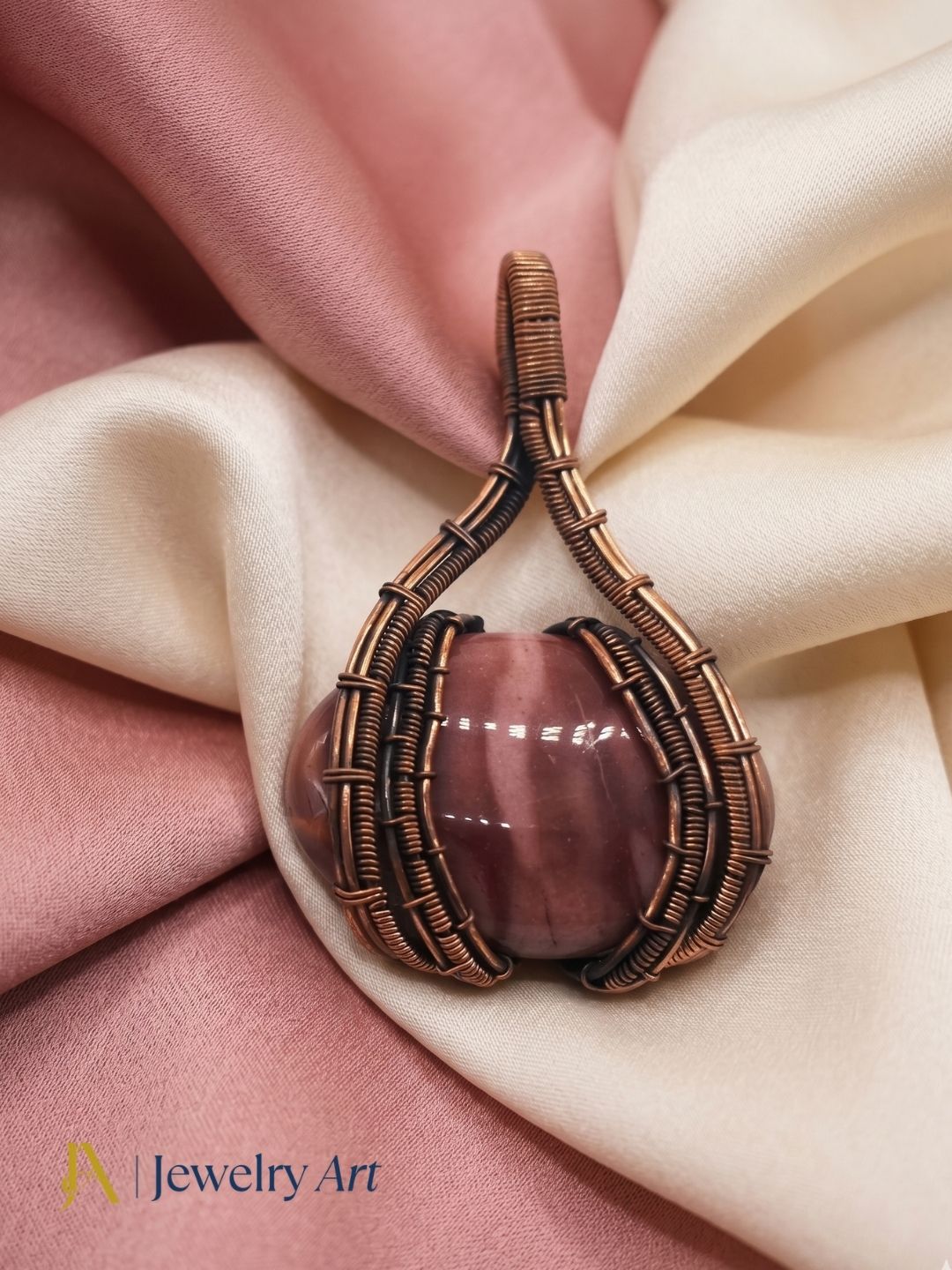 Artistic Handcrafted Copper Oxidized Rhodochrosite Gem Stone Wire Wrapped Charming Designer Pendant