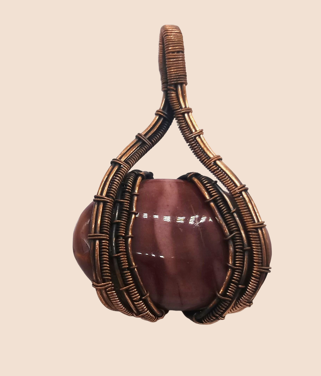 Artistic Handcrafted Copper Oxidized Rhodochrosite Gem Stone Wire Wrapped Charming Designer Pendant