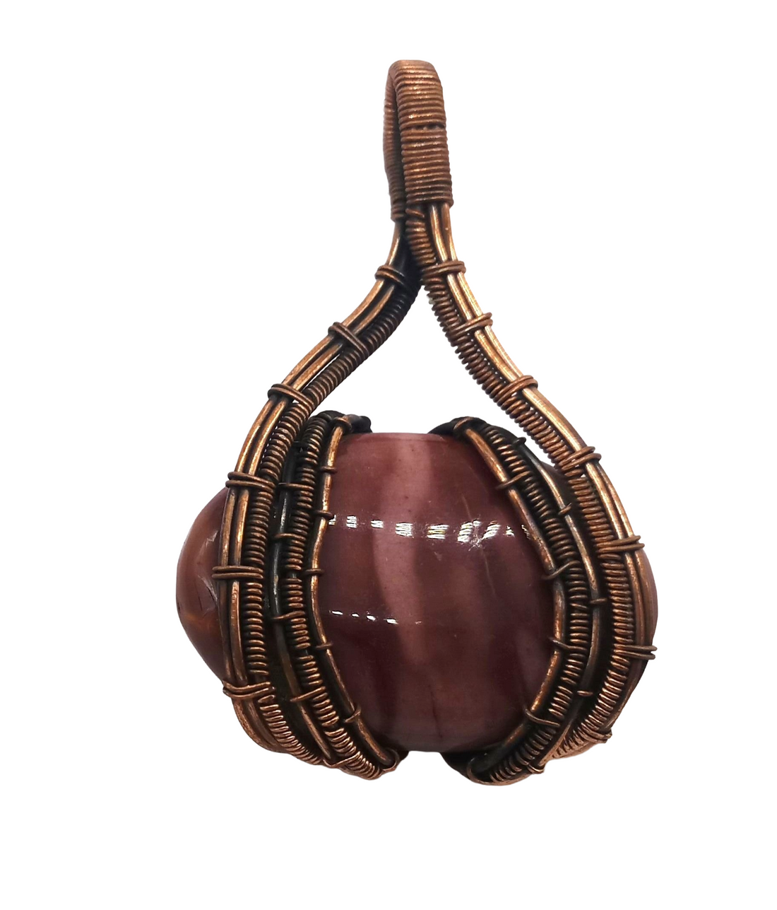 Artistic Handcrafted Copper Oxidized Rhodochrosite Gem Stone Wire Wrapped Charming Designer Pendant