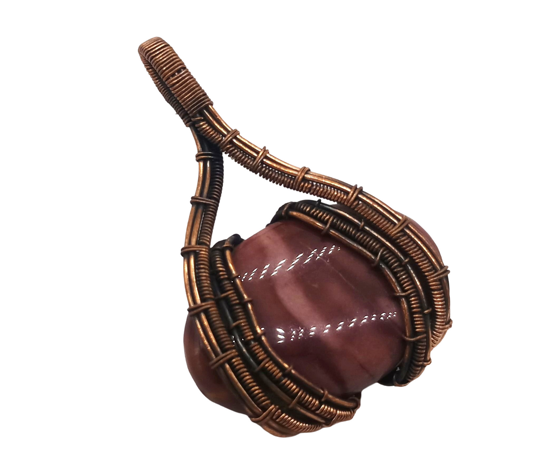 Artistic Handcrafted Copper Oxidized Rhodochrosite Gem Stone Wire Wrapped Charming Designer Pendant