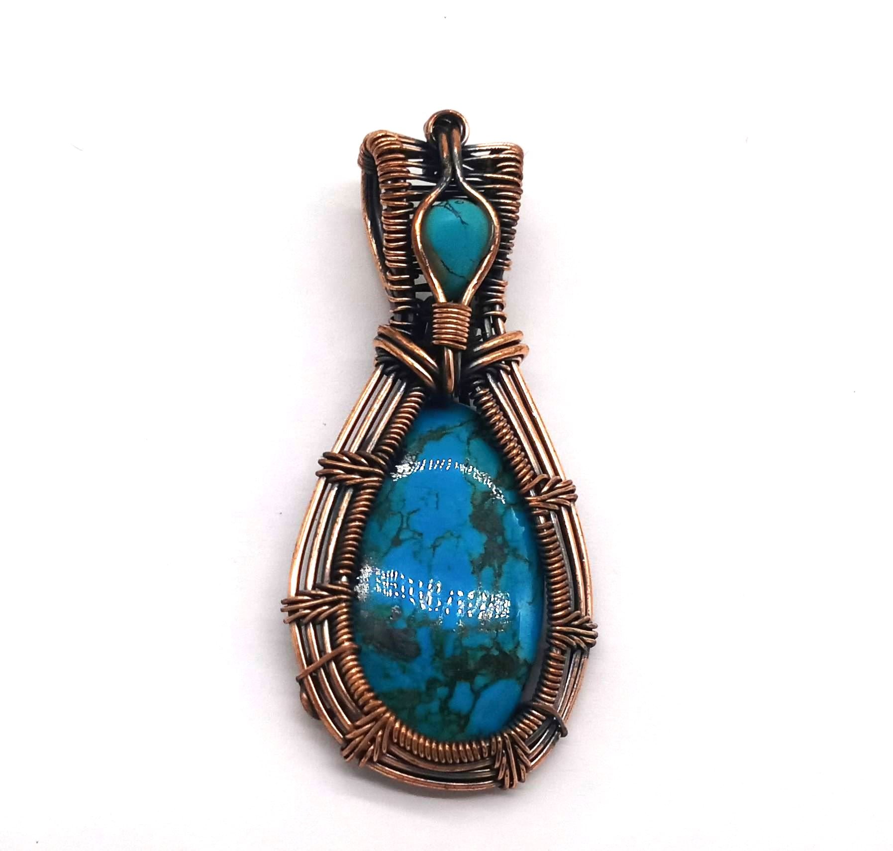 Artistic Handcrafted Copper Oxidized Turquoise Gem Stone Wire Wrapped Charming Designer Pendant