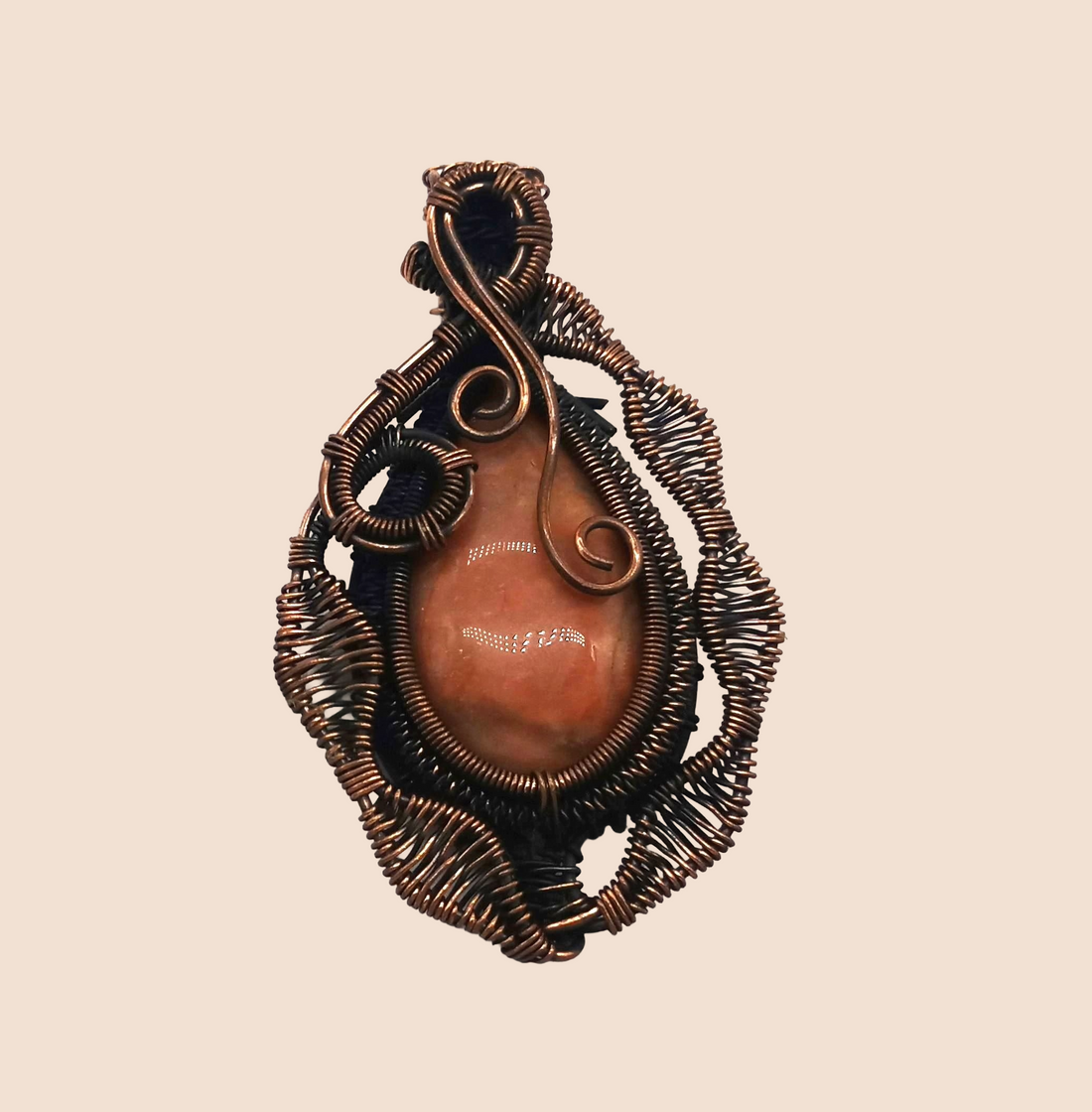 Artistic Handcrafted Copper Oxidized Red Aventurine Gem Stone Wire Wrapped Charming Designer Pendant