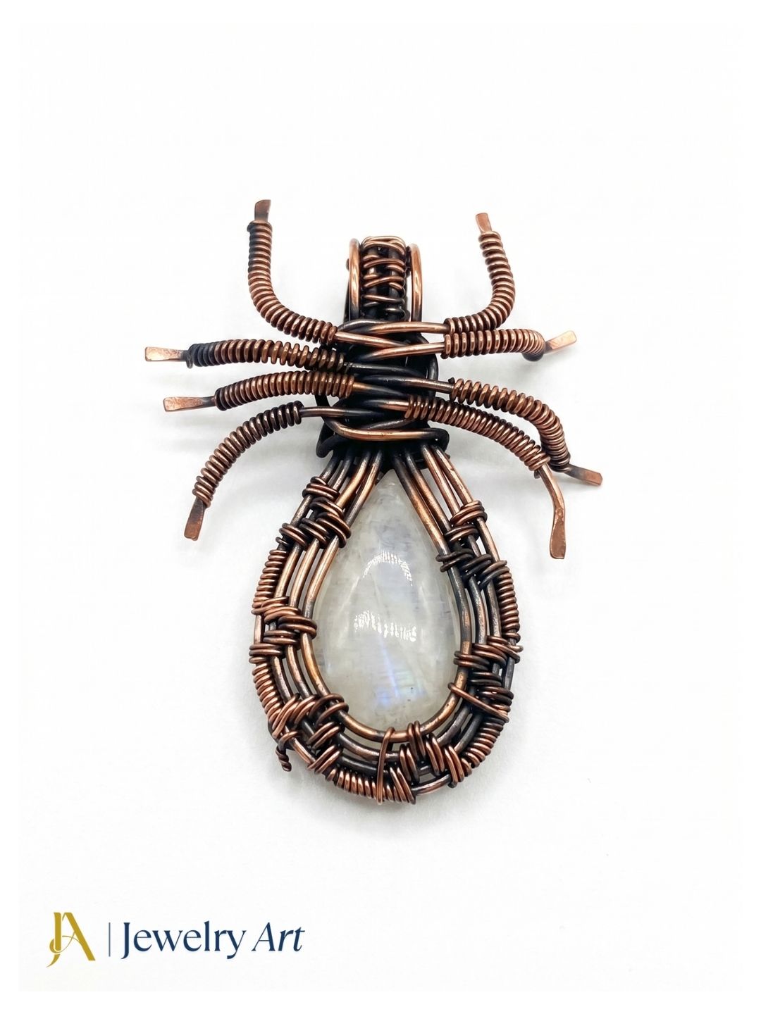 Artistic Handcrafted Copper Oxidized White Rainbow Gem Stone Wire Wrapped Scorpion Designer Pendant
