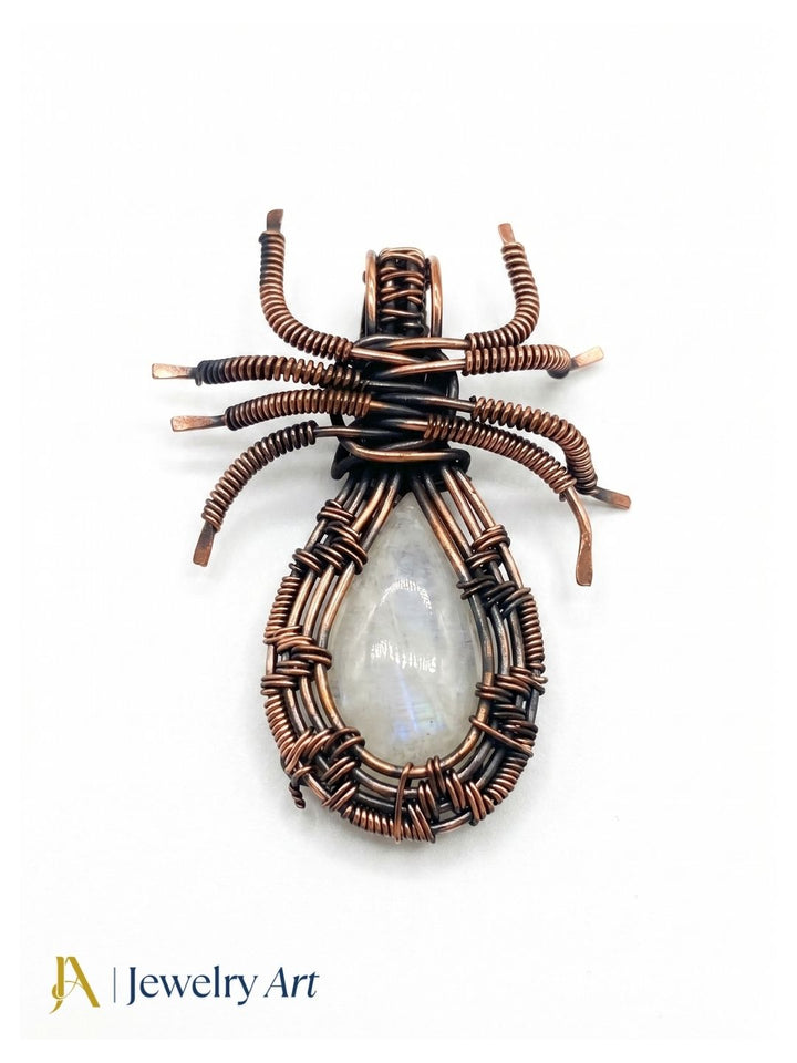 Artistic Handcrafted Copper Oxidized White Rainbow Gem Stone Wire Wrapped Scorpion Designer Pendant
