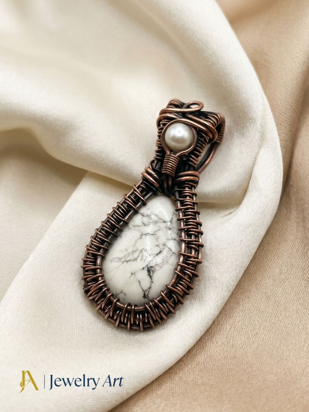 Artistic Handcrafted Copper Oxidized Pearl - Dendrite Opal Gem Stone Wire Wrapped Charming Designer Pendant