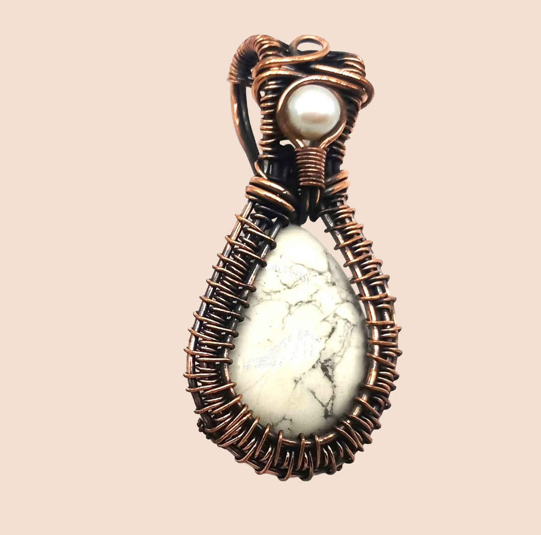 Artistic Handcrafted Copper Oxidized Pearl - Dendrite Opal Gem Stone Wire Wrapped Charming Designer Pendant