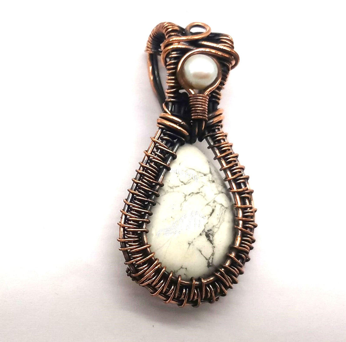 Artistic Handcrafted Copper Oxidized Pearl - Dendrite Opal Gem Stone Wire Wrapped Charming Designer Pendant