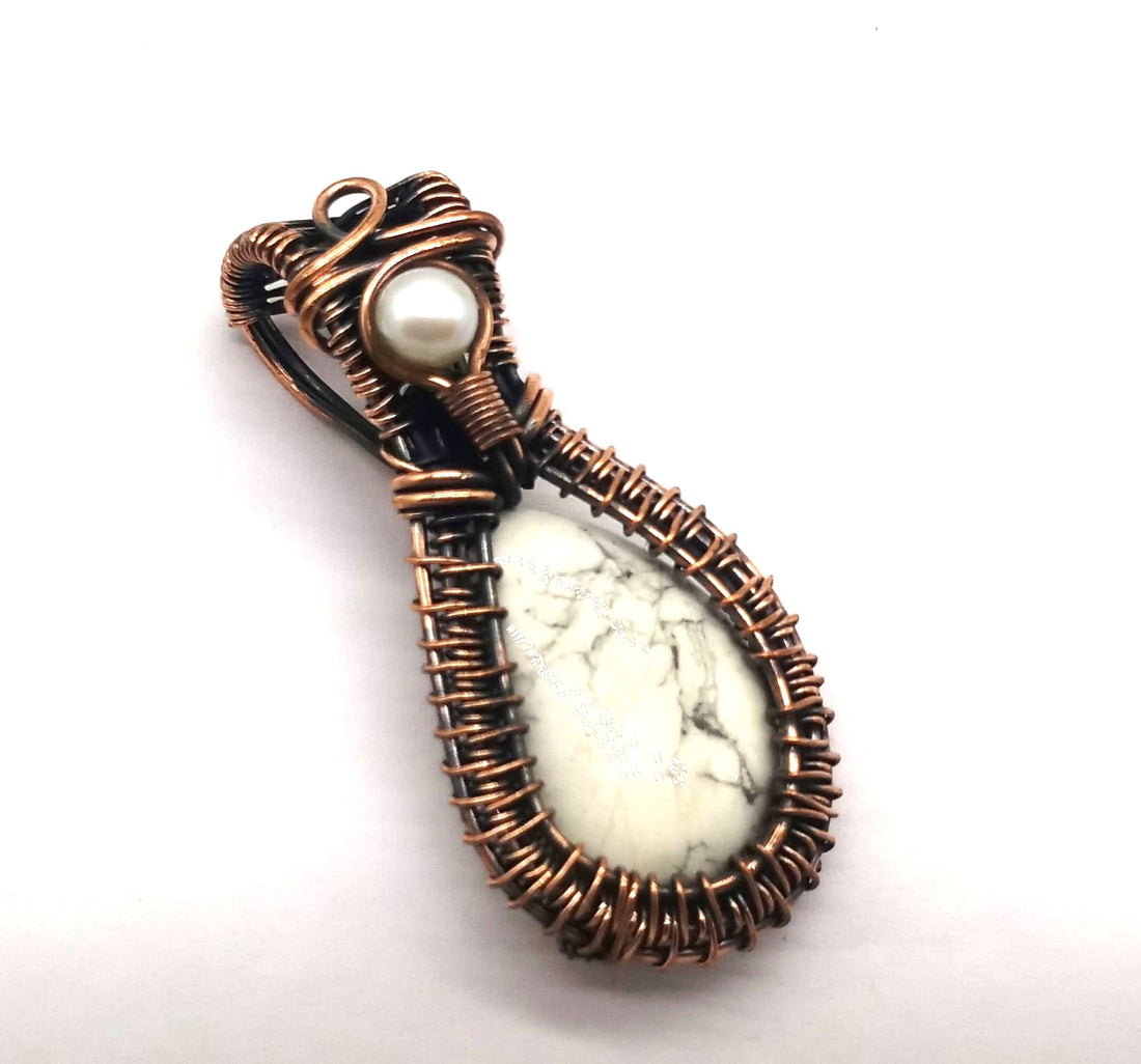 Artistic Handcrafted Copper Oxidized Pearl - Dendrite Opal Gem Stone Wire Wrapped Charming Designer Pendant