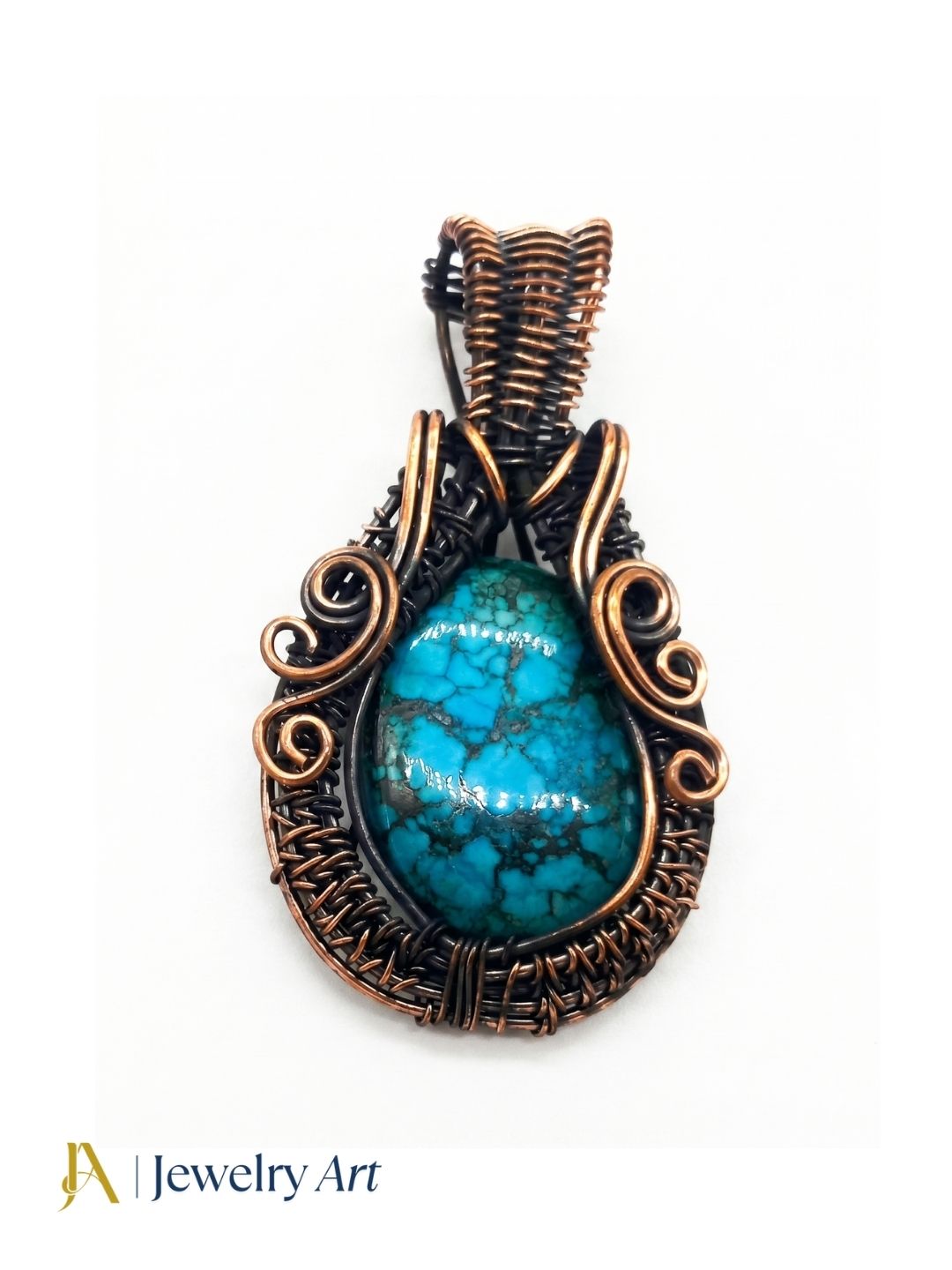 Artistic Handcrafted Copper Oxidized Turquoise Gem Stone Wire Wrapped Charming Designer Pendant