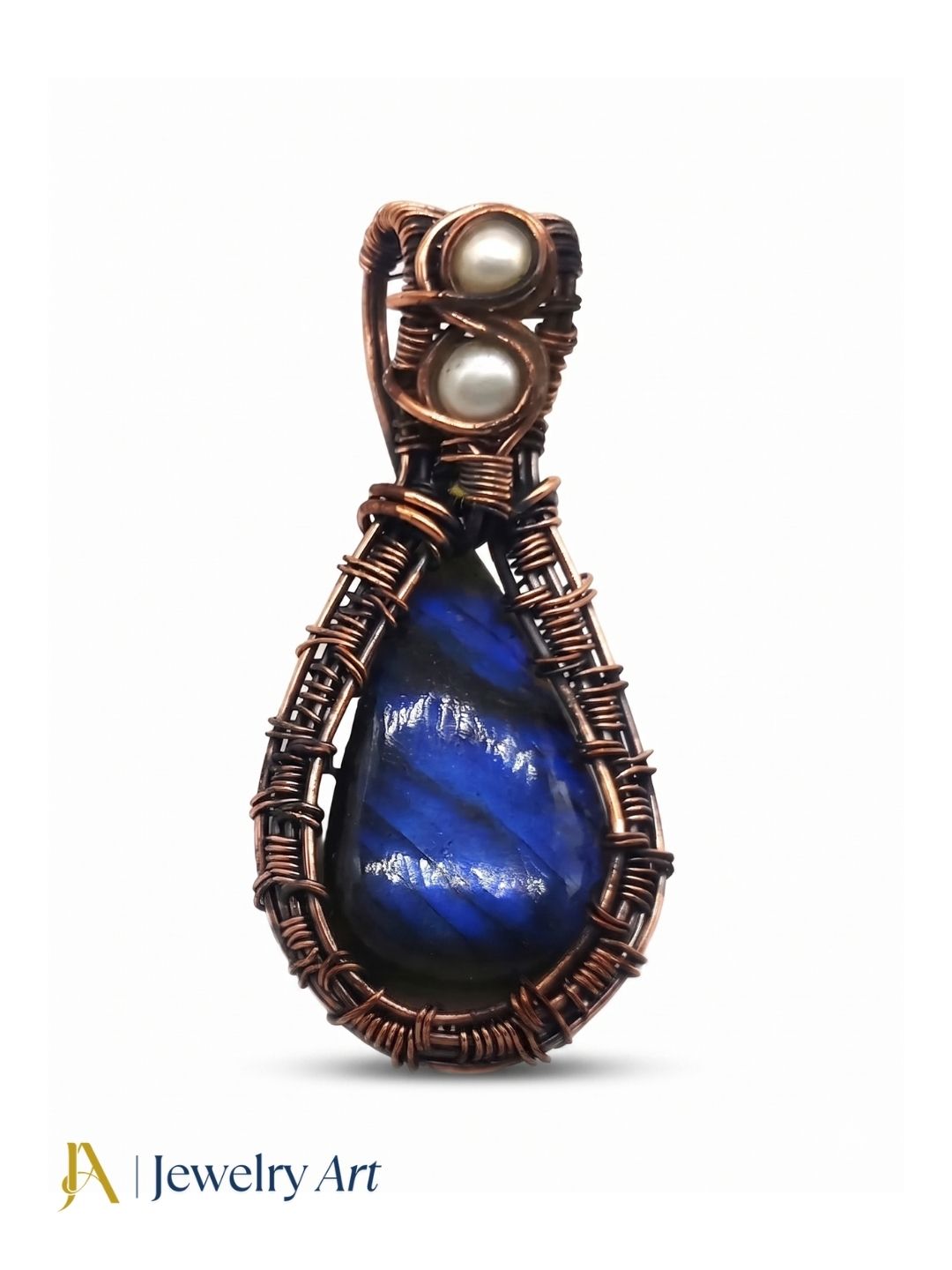 Artistic Handcrafted Copper Oxidized Labradorite Gem Stone Wire Wrapped Charming Designer Pendant