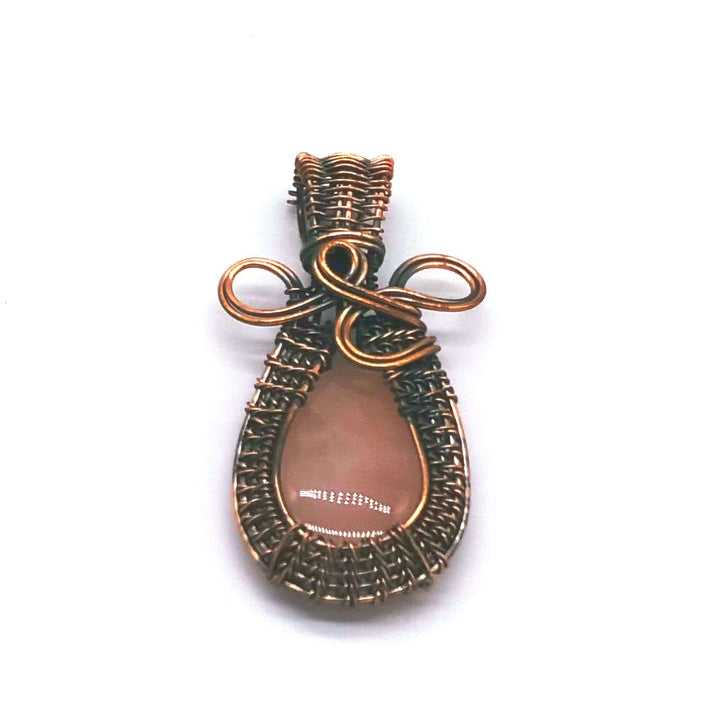 Artistic Handcrafted Copper Oxidized Rose Quartz Gem Stone Wire Wrapped Charming Designer Pendant