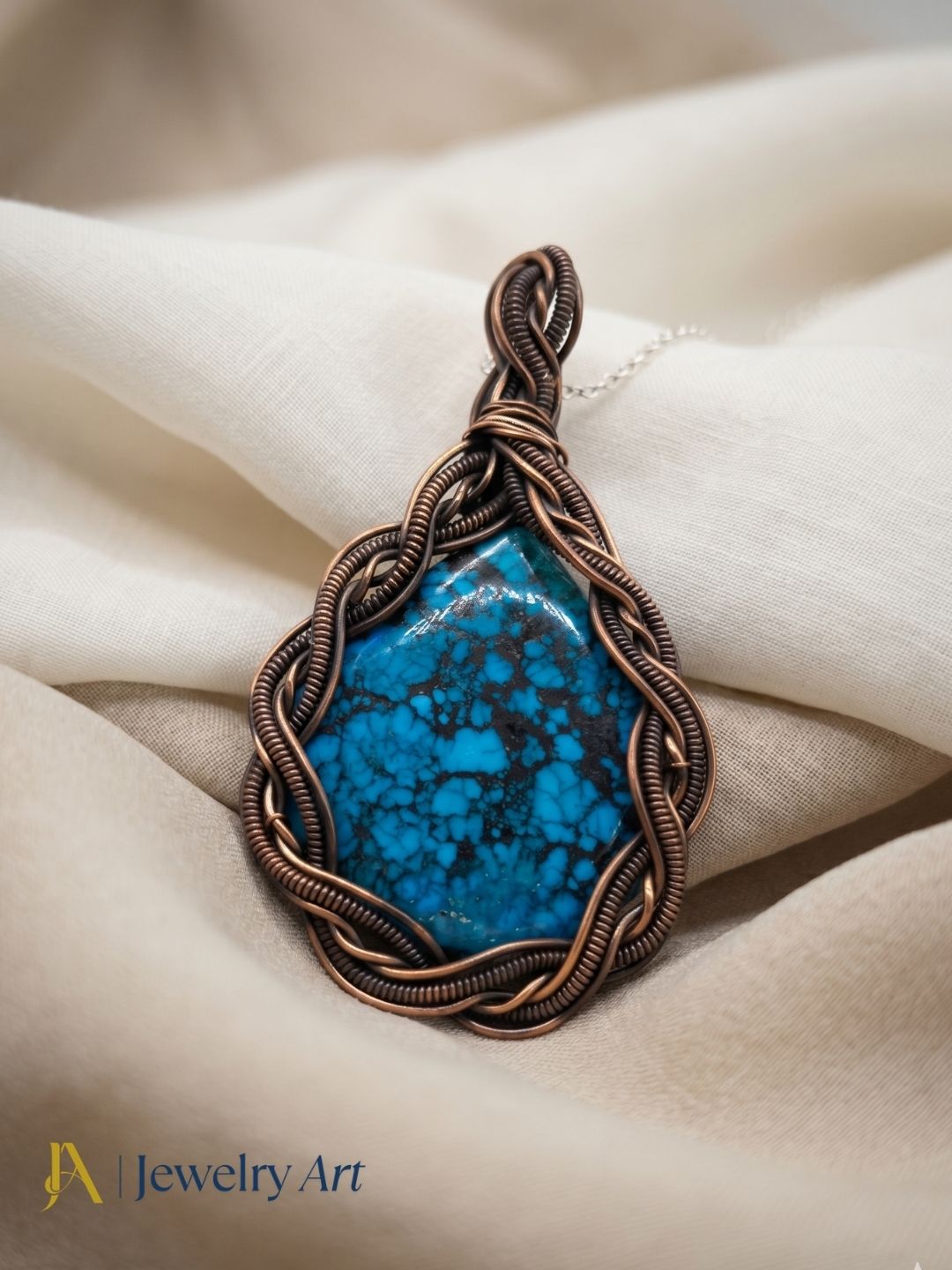 Artistic Handcrafted Copper Oxidized Turquoise Gem Stone Wire Wrapped Charming Designer Pendant