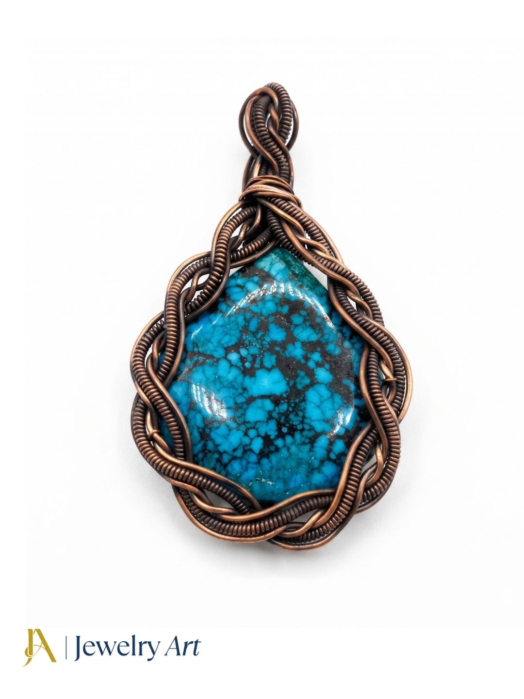 Artistic Handcrafted Copper Oxidized Turquoise Gem Stone Wire Wrapped Charming Designer Pendant