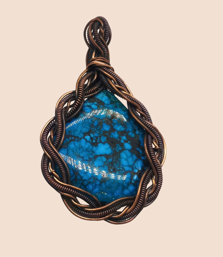 Artistic Handcrafted Copper Oxidized Turquoise Gem Stone Wire Wrapped Charming Designer Pendant